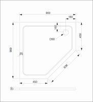 Душевой поддон пятиугольный (трапеция) 900x900x30 TZ12-90T-01-19C3 VECONI