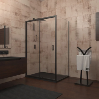 Душевой угол раздвижной прямоугольный RV046B-140110-01-C5 1400х1100х1950 Цвет профиля Чёрный  Стекло Прозрачное Veconi