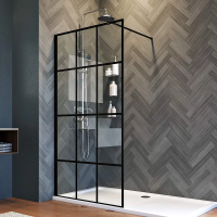Душевая перегородка 800x2000 KR80-80-01-C8 цвет профиля Чёрный матовый стекло Прозрачное,
принт клетка Veconi