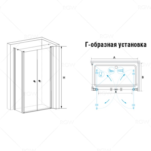 Душевой уголок RGW PA-37-1 (PA-04 + Z-060-1+держатель) прямоугольный   80* 80*185 040837188-011 профиль Хром стекло Прозрачное 5 мм RGW