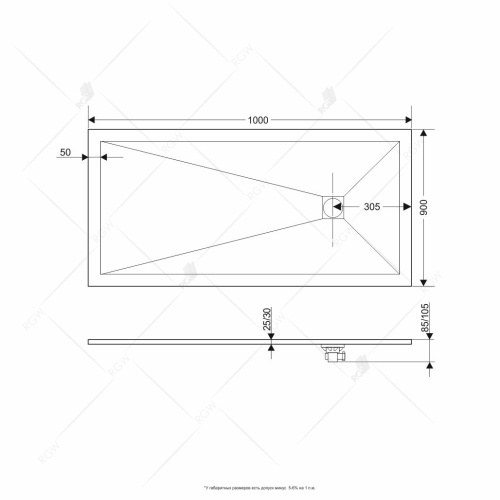 Душевой поддон прямоугольный RGW ST-Be мрамор  90*100*2,5 16152910-03 RGW