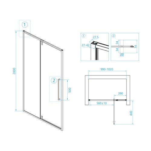 Душевая дверь RGW SV-03B 100*200 06320310-14 профиль Чёрный стекло Прозрачное 6 мм RGW