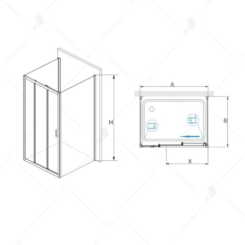 Душевой уголок RGW PA-73 (PA-13 + Z-050-2) прямоугольный  100* 90*195 060873109-011 профиль Хром стекло Прозрачное 5 мм RGW