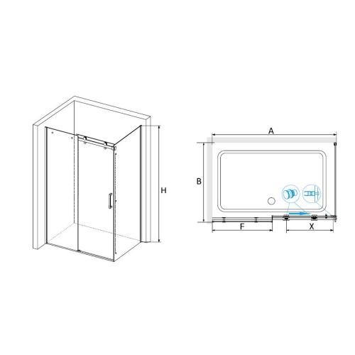 Душевой уголок RGW TO-44 (TO-14 + Z-050-2) прямоугольный  180* 90*195 02074489-11 профиль Хром стекло Прозрачное 8 мм RGW