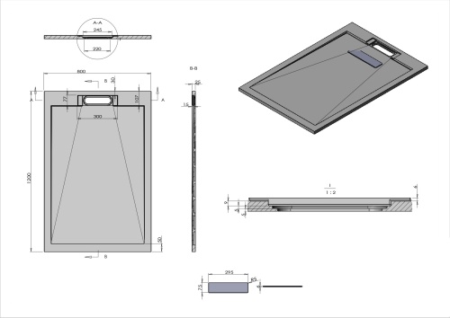 Поддон для душа из искуственного камня прямоугольный      VST-4SRL8012W цвет белый Vincea