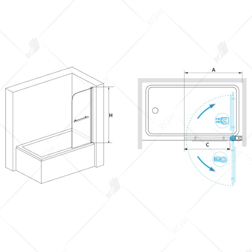 Шторка на ванну RGW SC-06  80*150 03110608-11 профиль Хром стекло Прозрачное 6 мм RGW