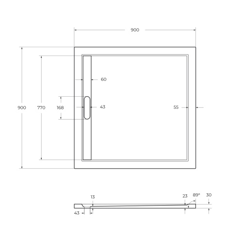 Поддон литой из искусственного мрамора, квадратный. TRAY-AS-A-90-30-NERO 900x900x30 Cezares