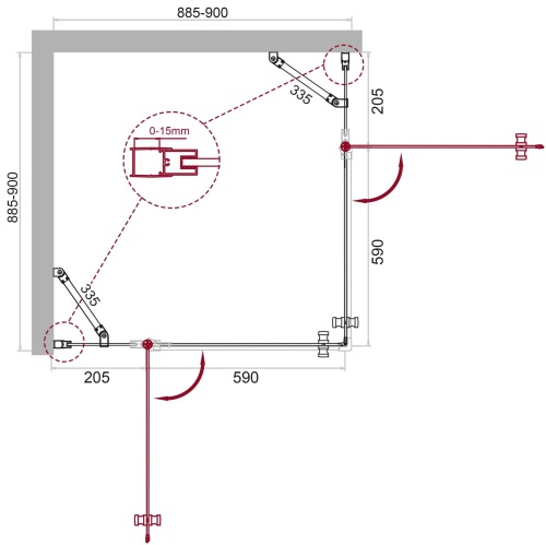 Душевой уголок прямоугольный 900x900x1950 ETNA-A-22-90-C-Cr BELBAGNO