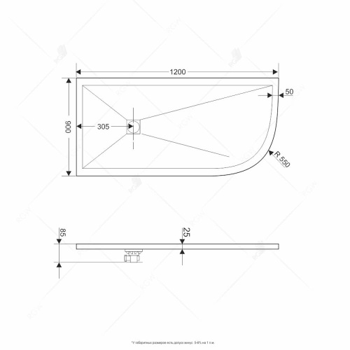 Душевой поддон асимметричный RGW ST/AL-G Графит мрамор  90*120*2,5 16154129-02L RGW