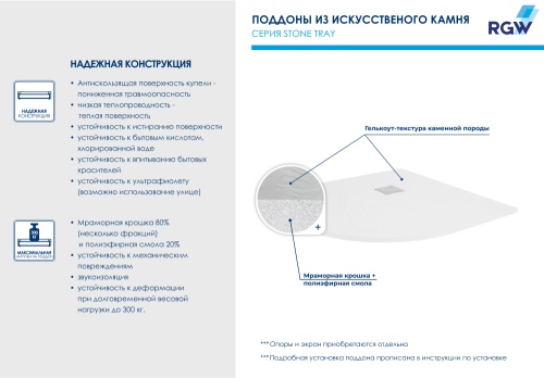 Душевой поддон полукруглый RGW ST/R-W Белый мрамор 100*100*3 16153100-01 RGW