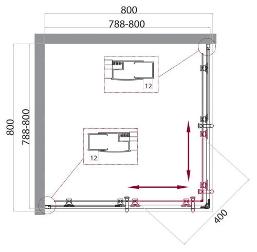 Душевой уголок квадратный UNO-195-A-2-80-P-Cr 800x800x1950 BelBagno