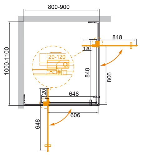 Душевой уголок прямоугольный SLIDER-AH-2-80/90-100/110-GRIGIO-NERO (800-900)x(1000-1100)x1950 Cezares