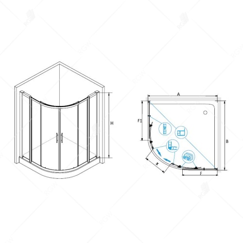 Душевой уголок RGW HO-512 (HO-51 + Z-42) полукруглый 130*130*195 030651233-11 профиль Хром стекло Прозрачное 8 мм RGW
