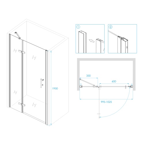 Душевая дверь RGW PA-07B L 100*195 41080710-84L профиль Чёрный стекло Прозрачное(Принт) 6 мм RGW