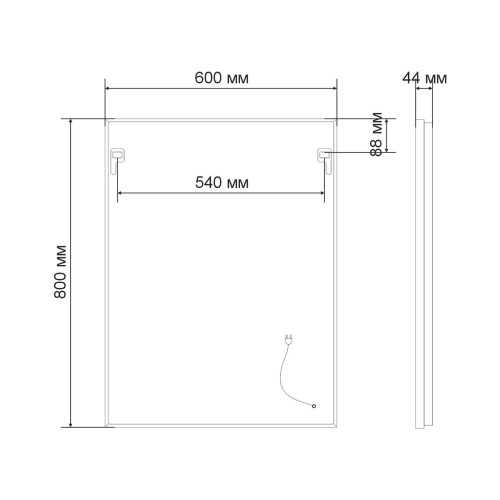 Зеркало LED VLM-2M600B, 600x800 c сенсорным выключателем и диммером, черное, , шт Vincea