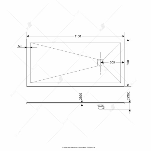 Душевой поддон прямоугольный RGW ST-G мрамор  80*110*2,5 16152811-02 RGW