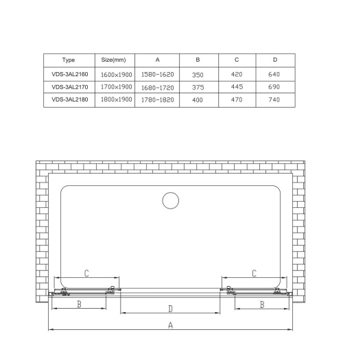 Душевая дверь Alpha VDS-3AL2160CL 1600х1900 цвет хром стекло прозрачное Vincea