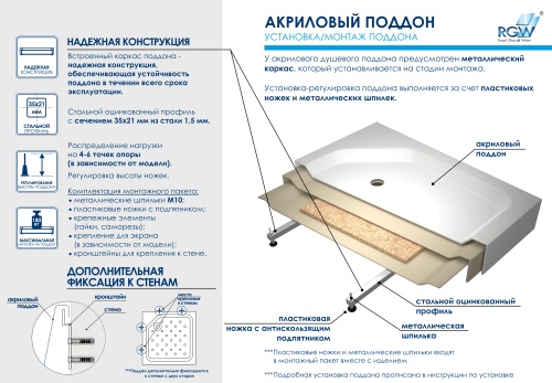 Душевой поддон прямоугольный RGW LUX/TN акриловый  80*120*6 h3.5 16180282-21 RGW