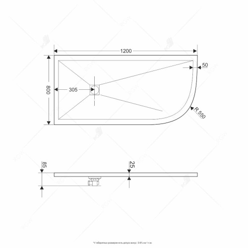 Душевой поддон асимметричный RGW ST/AL-W Белый мрамор  80*120*2,5 16154128-01L RGW