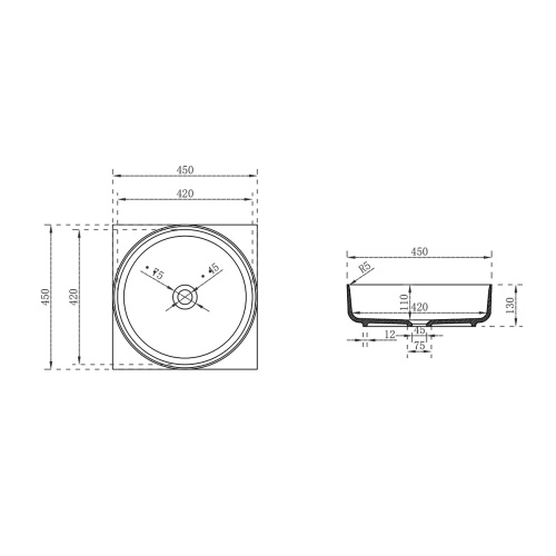 Раковина Solid Surface, накладная   VBS-6S16MW 450x450x130 белый матовый Vincea