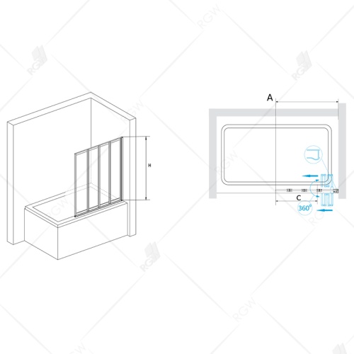Шторка на ванну RGW SC-23  80*150 03112308-11 профиль Хром стекло Прозрачное 4 мм RGW