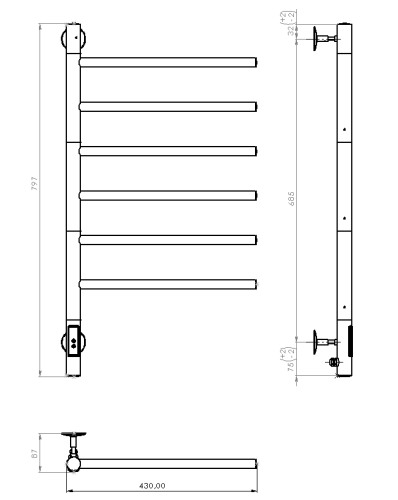 Полотенцесушитель электрический Vincea VTD-1S2CBE 43х80, черный, таймер, , шт