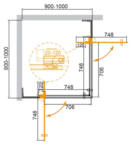 Душевой уголок прямоугольный SLIDER-A-2-90/100-C-Cr (900-1000)x(900-1000)x1950 Cezares