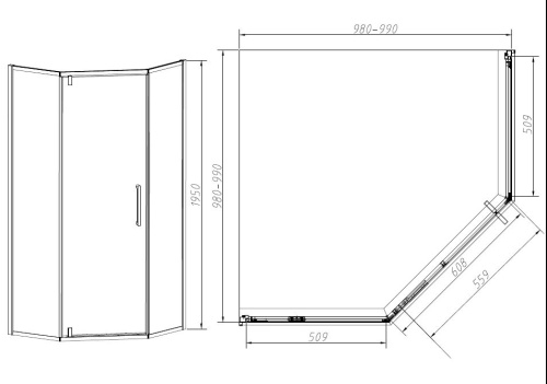 Душевой уголок, пятиугольный Slim-N VSP-4SN100CLB 1000x1000x1950 цвет черный стекло прозрачное Vincea