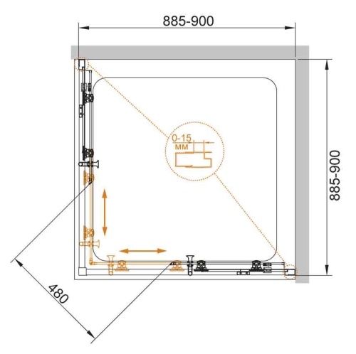 Душевой уголок, квадратный ECO-O-A-2-90-C-NERO 900x900x1900 Cezares