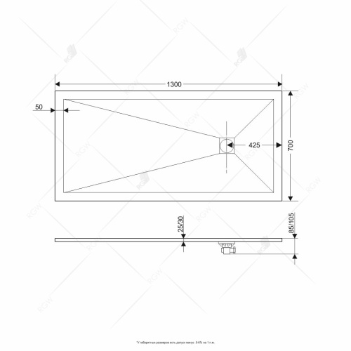 Душевой поддон прямоугольный RGW ST-G мрамор  70*130*2,5 16152713-02 RGW