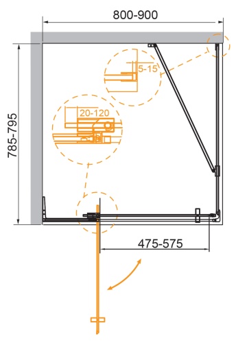 Душевой уголок прямоугольный SLIDER-AH-1-80-80/90-GRIGIO-Cr (800-900)x800x1950 Cezares