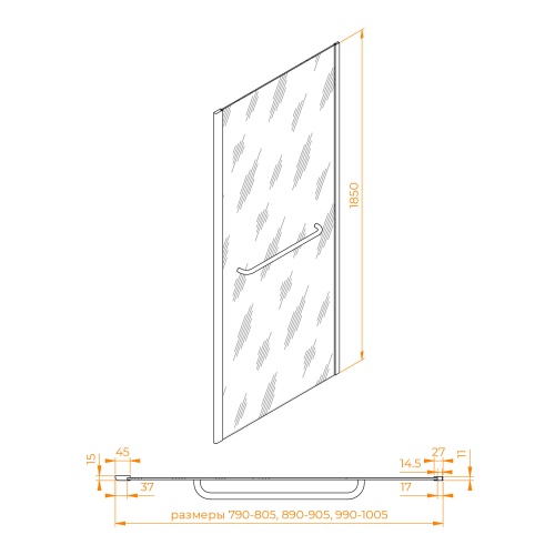 Боковая панель RGW Z-060-1B  90*185 352206109-14 профиль Чёрный стекло Прозрачное 6 мм RGW