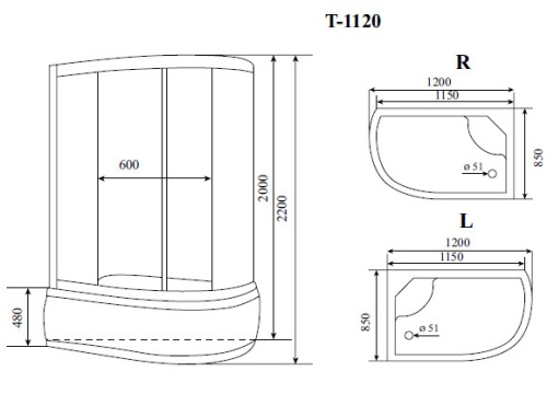 Timo Standart T-1120 R душевая кабина (120*85*220), шт