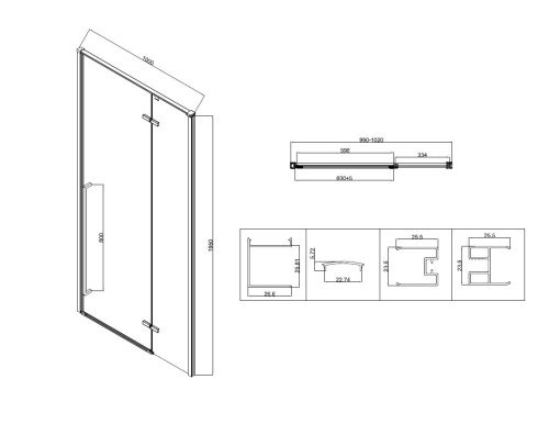 Душевой уголок квадратный/прямоугольный VSR-5SN1010CLB 1000x1000x1950 профиль черный стекло прозрачное Vincea