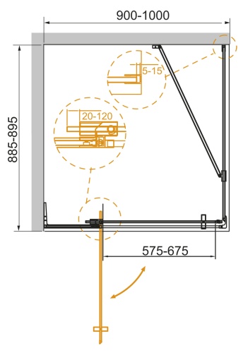 Душевой уголок прямоугольный SLIDER-AH-1-90-90/100-C-NERO (900-1000)x900x1950 Cezares