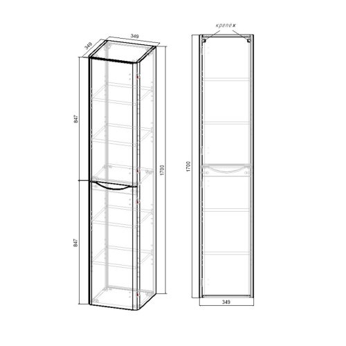 Шкаф Paola VSC-2P170GW-L подвесной, 1700*350*350, G.White, левый, , шт Vincea