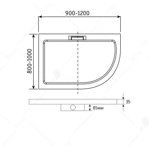 Душевой поддон асимметричный RGW GWS-41R мрамор  90*100*3,5 03150490-01R RGW