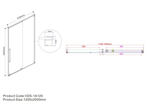 Душевая дверь Arno VPS-1A120CG, 1200, хром, стекло тонированное, , шт Vincea