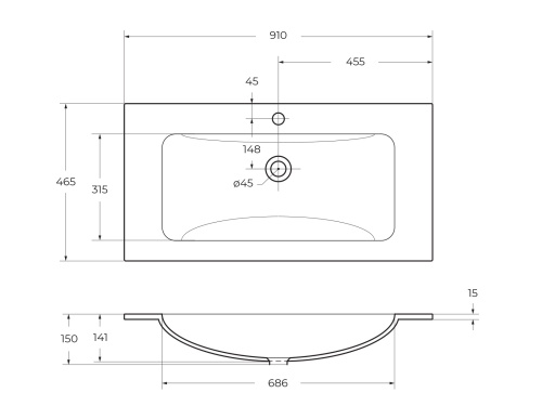 Стеклянная раковина 910x465x145 мм без перелива, белая глянцевая BB910/465-LV-VTR-BL Bianco Lucido BELBAGNO