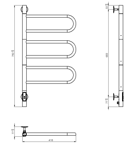 Полотенцесушитель электрический Vincea VTD-1R2CBE 44х80, черный, таймер, , шт (2)