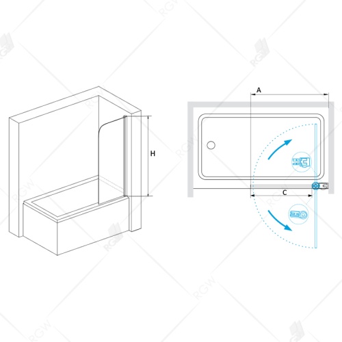 Шторка на ванну RGW SC-05  80*150 03110508-11 профиль Хром стекло Прозрачное 6 мм RGW