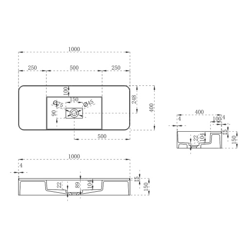 Раковина Solid Surface, подвесная  VWB-6S380MW 1000x400x200 белый матовый Vincea