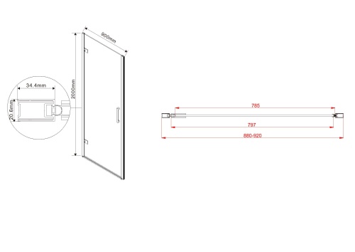 Душевая дверь Flex VDP-1F900CL, 900, хром, стекло прозрачное, , шт Vincea