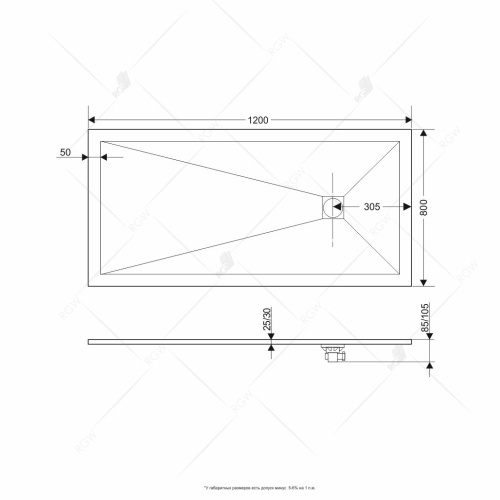 Душевой поддон прямоугольный RGW ST-Be мрамор  80*120*2,5 16152812-03 RGW