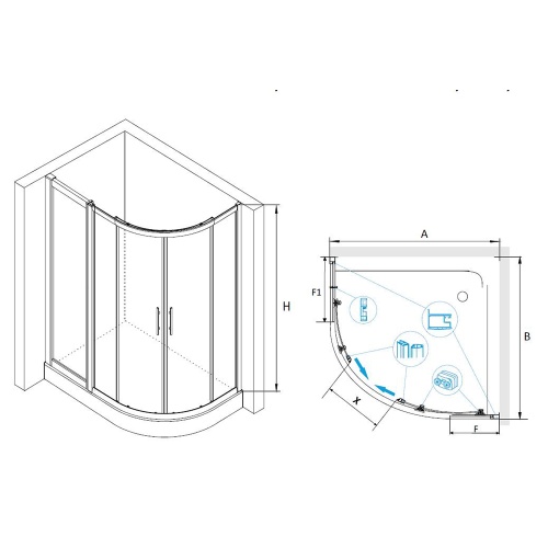 Душевой уголок RGW HO-61 (HO-51 + Z-41) полукруглый  90*120*195 03066192-11 профиль Хром стекло Прозрачное 8 мм RGW