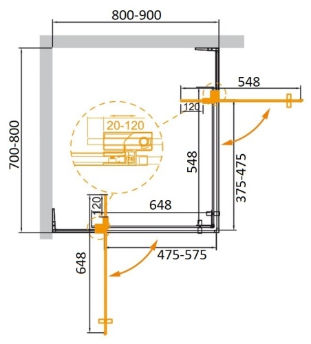 Душевой уголок прямоугольный SLIDER-AH-2-70/80-80/90-BR-NERO (700-800)x(800-900)x1950 Cezares