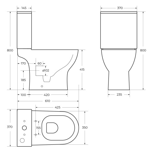 Чаша унитаза безободкового, P-trap LOUNGE BB045CPR BELBAGNO