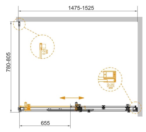 Душевой уголог: прямоугольный STYLUS-SOFT-AH-1-150/80-C-Cr  1500x800x1950 Cezares