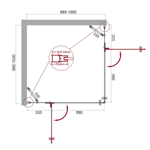 Душевой уголок прямоугольный 1000x1000x1950 KRAFT-A-22-100-C-Cr BELBAGNO