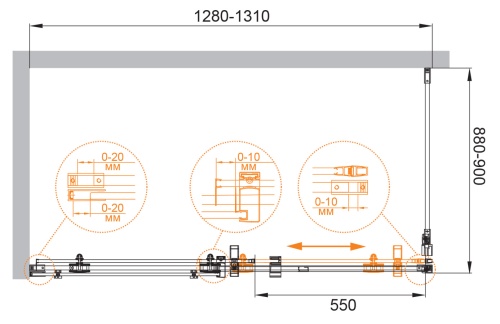 Душевой уголок, прямоугольный. STYLUS-O-M-AH-1-130/90-C-Cr 1300х900x1950 Cezares